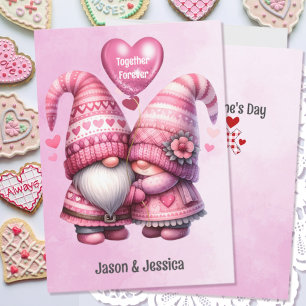 Tarjeta Festiva Pareja de Gnomos Rosados en Día de San Valentín