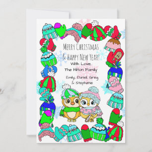 Tarjeta Festiva Pareja de lechuza en Navidades de ramas de árbol