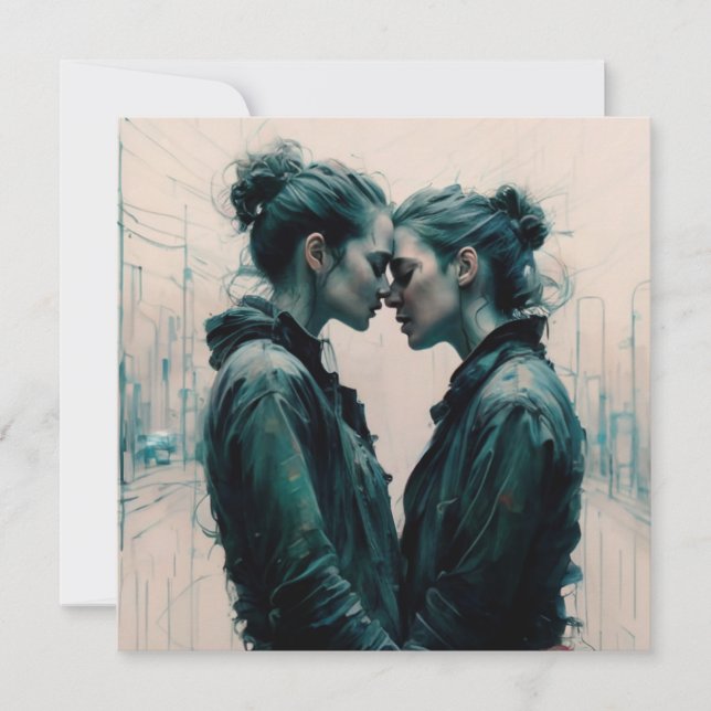 Tarjeta Festiva Pareja de Lesbianas Cinematográficas (Anverso)