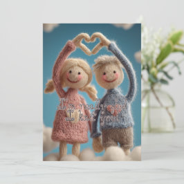 Tarjeta Festiva Pareja de muñecas de lana adorables tejidas a mano