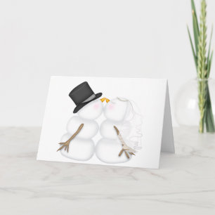 Tarjeta Festiva Pareja de muñecos de nieve besándose adorable