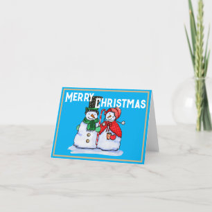 Tarjeta Festiva Pareja de muñecos de nieve festivos con bastón de 