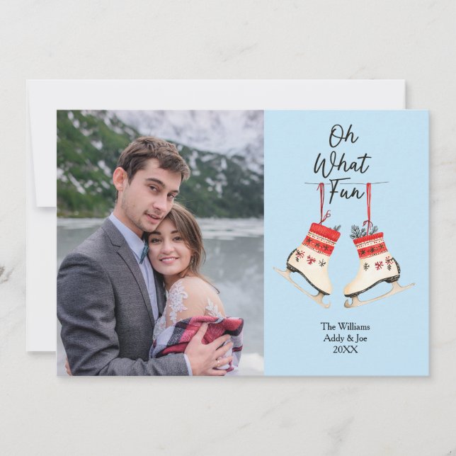Tarjeta Festiva Pareja de Navidades Personalizado de patinaje sobr (Anverso)