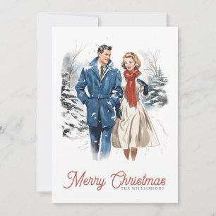 Tarjeta Festiva Pareja de Navidades retro