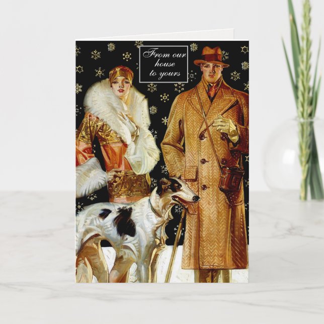 Tarjeta Festiva Pareja de Navidades sofisticados Art Deco (Anverso)