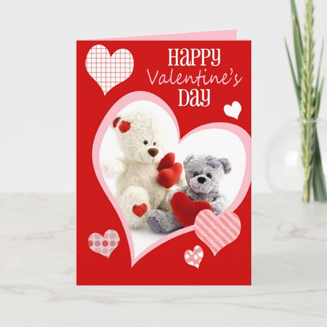 Tarjeta Festiva Pareja De Oso Encantador, Saludo El día de San Val (Anverso)