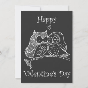 Tarjeta Festiva Pareja de pájaros adorables búho romance arte de l