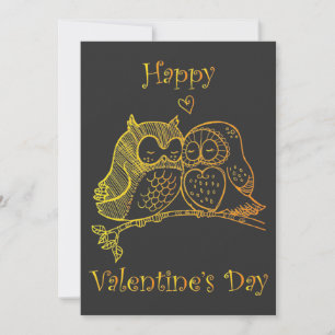 Tarjeta Festiva Pareja de pájaros lindos búho romance arte de líne
