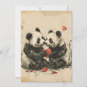 Tarjeta Festiva Pareja de pandas día de San Valentín