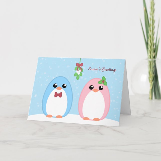 Tarjeta Festiva Pareja de pingüino de feriado lindo (Anverso)