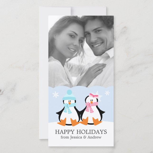 Tarjeta Festiva pareja de pingüinos (Anverso)