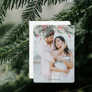 Tarjeta Festiva Pareja de pino acuarela foto redondeada