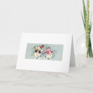 Tarjeta Festiva Pareja de Snowman de danza vintage