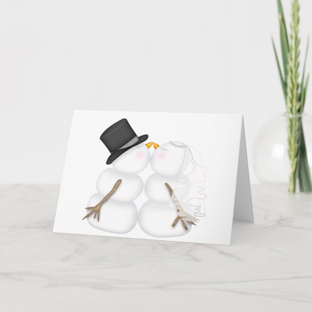 Tarjeta Festiva Pareja de Snowman de Kissing Adorable (Anverso)