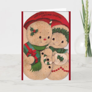 Tarjeta Festiva Pareja de Snowman de los años 1940