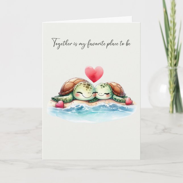 Tarjeta Festiva Pareja de Tortugas Marinas Adorables San Valentín (Anverso)