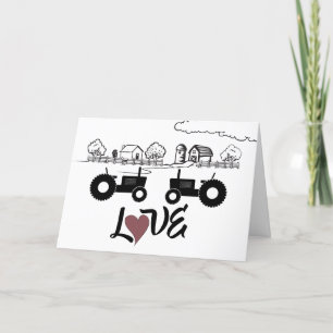 Tarjeta Festiva Pareja de tractores ENAMORADOS Granja Feliz día de