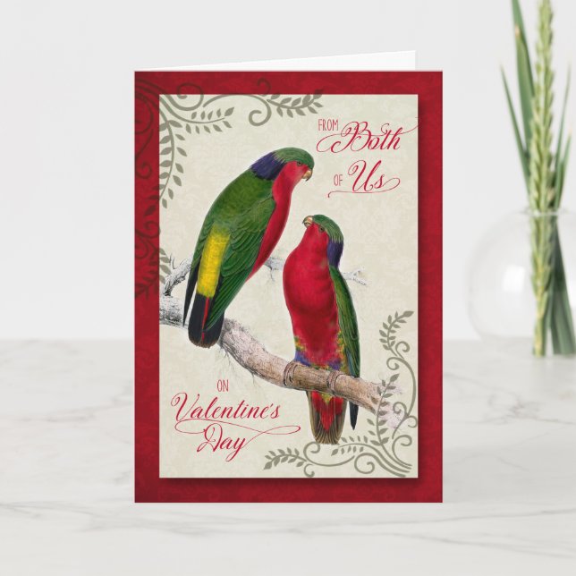 Tarjeta Festiva Pareja El día de San Valentín Lorikeet Parrots (Anverso)