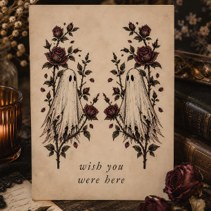 Tarjeta Festiva Pareja Fantasma Deseamos que Estés Aquí Halloween