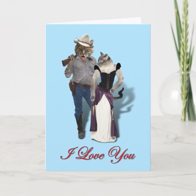 Tarjeta Festiva Pareja gata 'perfecta' del viejo oeste (Anverso)