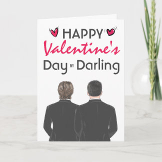 Tarjeta Festiva Pareja gay vestida con trajes graciosos poema de S