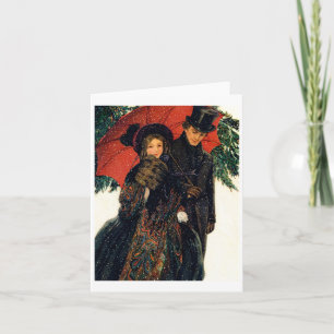 Tarjeta Festiva Pareja joven del siglo XIX en invierno