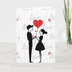 Tarjeta Festiva Pareja Linda Amor Globo Día de San Valentín Tarjet