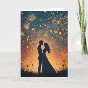 Tarjeta Festiva Pareja nocturna de fuegos artificiales