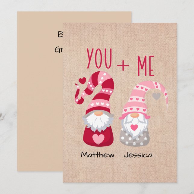 Tarjeta Festiva Pareja personalizado Gnome Valentine (Anverso / Reverso)