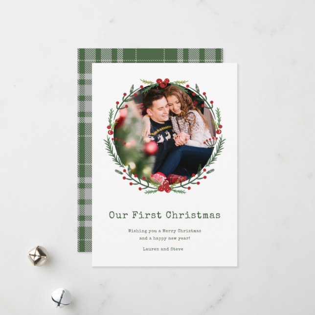 Tarjeta Festiva Pareja recién casada Foto Navidades casados primer (Anverso/Reverso In Situ)