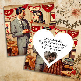 Tarjeta Festiva Pareja Retro Adorable Día de San Valentín Personal