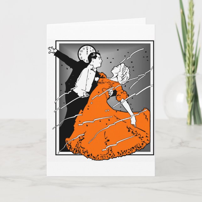 Tarjeta Festiva Pareja retro de Año Nuevo, (Anverso)