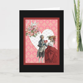 Tarjeta Festiva Pareja rococó francesa y Damasco rosa Valentín