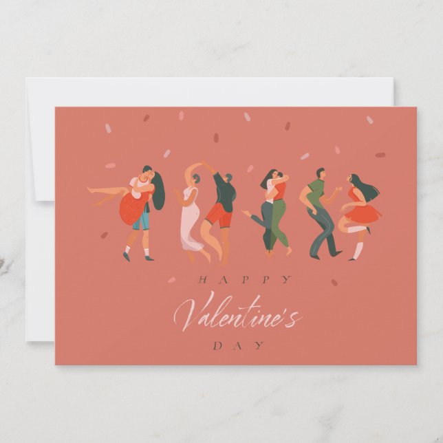 Tarjeta Festiva Pareja romántica moderna "Feliz Día de San Valentí (Anverso)