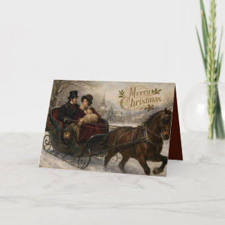Tarjeta Festiva Pareja victoriana en un paseo en trineo