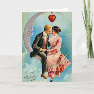 Tarjeta Festiva Pareja victoriana sobre la luna