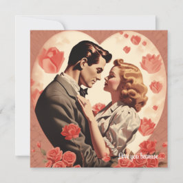 Tarjeta Festiva Pareja vintage de enamorados abraza corazones rojo