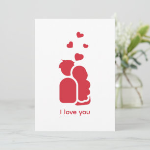Tarjeta Festiva Pareja y corazón simples rojos y blancos de marca