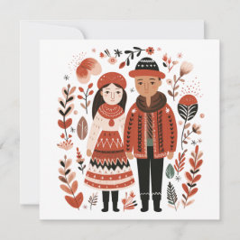 Tarjeta Festiva Parejas escandinavas adoran el corazón de San Vale