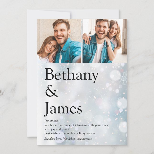 Tarjeta Festiva Parejas Fotos Definición Copos de Nieve Navidades (Anverso)