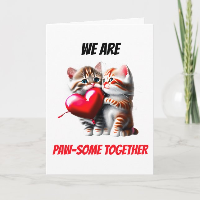 Tarjeta Festiva Parejas lindas gatitos atragantan juntos San Valen (Anverso)