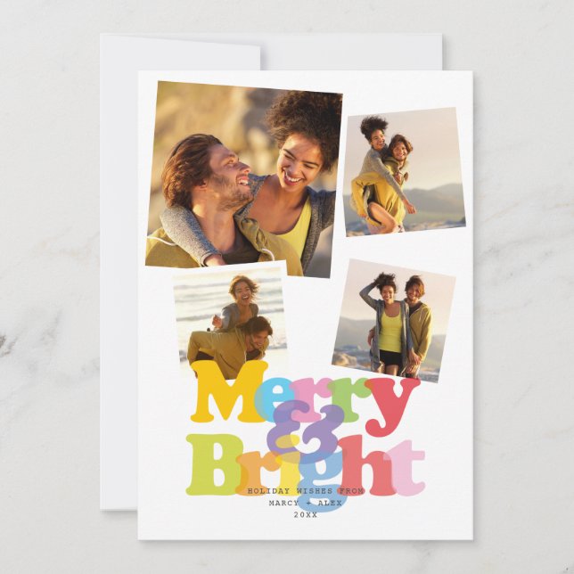 Tarjeta Festiva Parejas Merry Y Brillantes Modernas 4 Collages de  (Anverso)