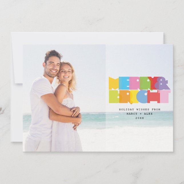 Tarjeta Festiva Parejas Modernas Fotografiando Merry Y Bright (Anverso)