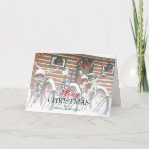 Tarjeta Festiva Pares de la casa de campo cerca enrrollada nevada