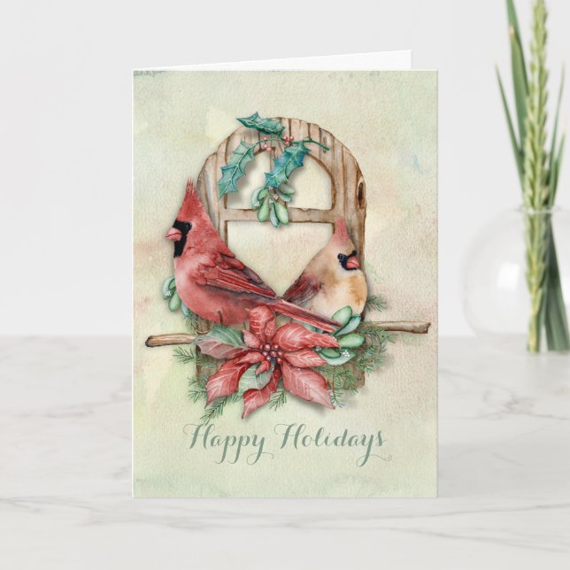 Tarjeta Festiva Pares de los cardenales del invierno con el (Anverso)
