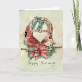 Tarjeta Festiva Pares de los cardenales del invierno con el