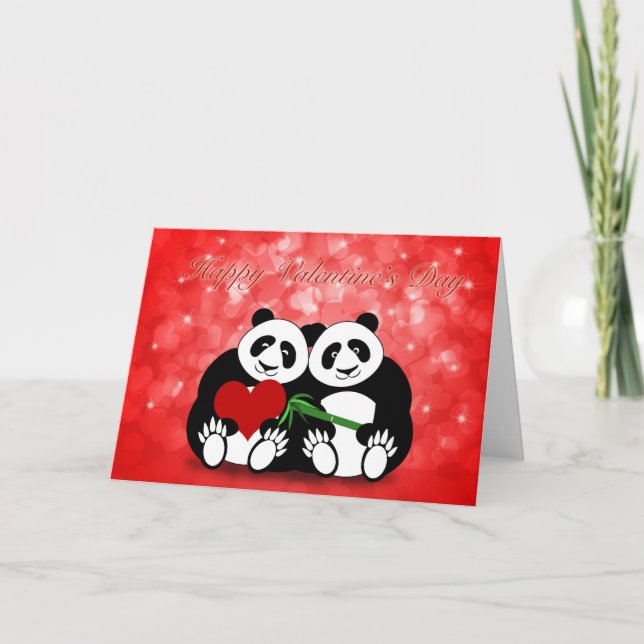 Tarjeta Festiva Pares felices de la panda del el día de San (Anverso)