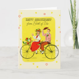 Tarjeta Festiva Pares que montan aniversario feliz en tándem