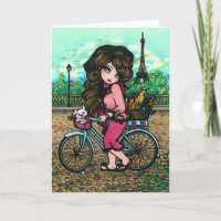 Paris Eiffel Tower Dog Bike Fantasy Chica Art Card