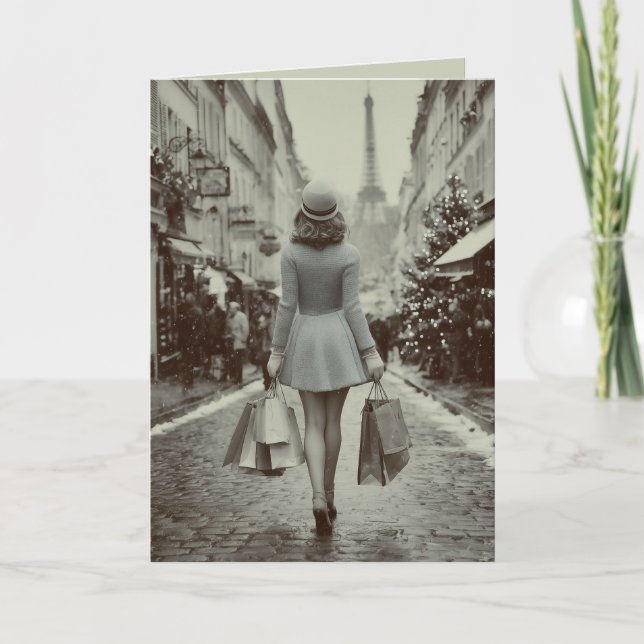 Tarjeta Festiva Paris Winter Shopping Stroll (Anverso)